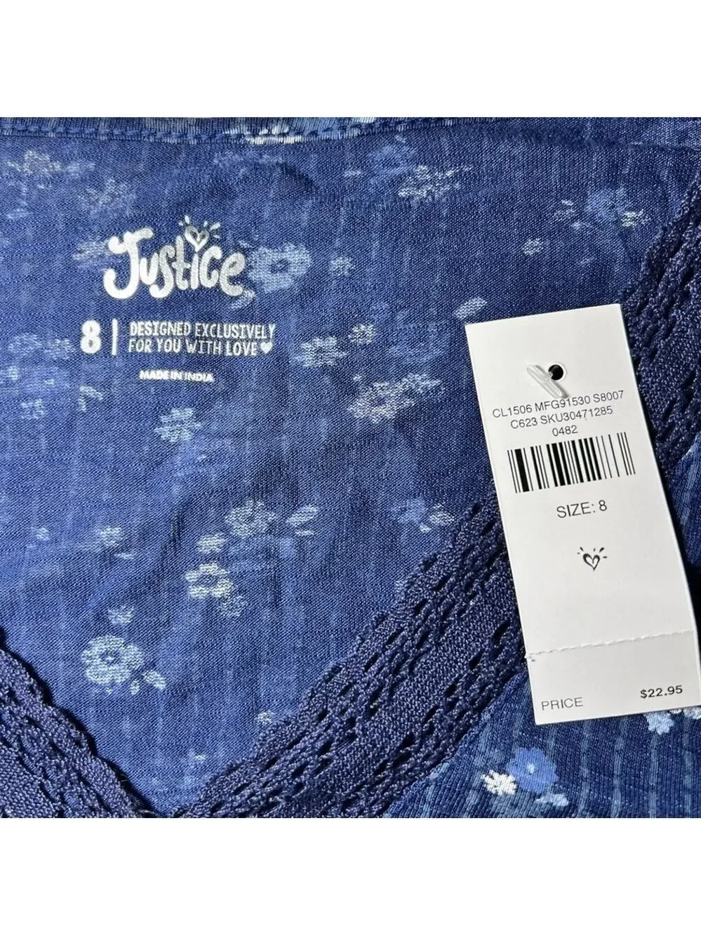 Justice Girl’s Bell Sleeve Crochet Detail Blouse Navy Size 8